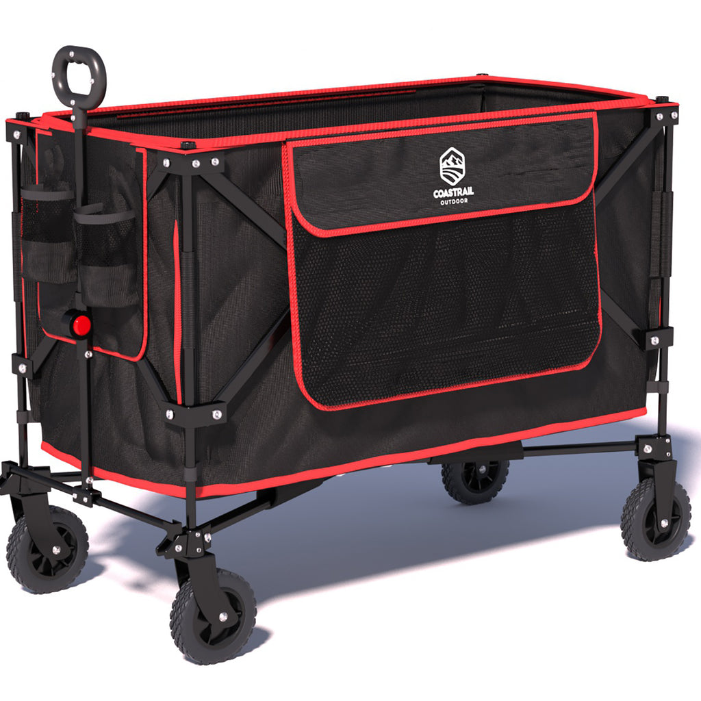X-Large Collapsible Folding Wagon Utility Garden Cart with Side Pocket